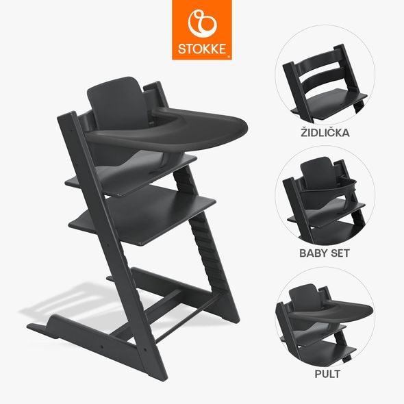 STOKKE® TRIPP TRAPP® + BABY SET + PULT ZVÝHODNĚNÁ SADA - JÍDELNÍ ŽIDLIČKY DŘEVĚNÉ - KRMENÍ