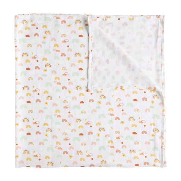 BEBE JOU MUŠELÍNOVÁ PLENKA 110X110CM RAINBOW SKY - ZAVINOVACÍ PLENY / OSUŠKY VELKÉ - PŘEBALOVÁNÍ