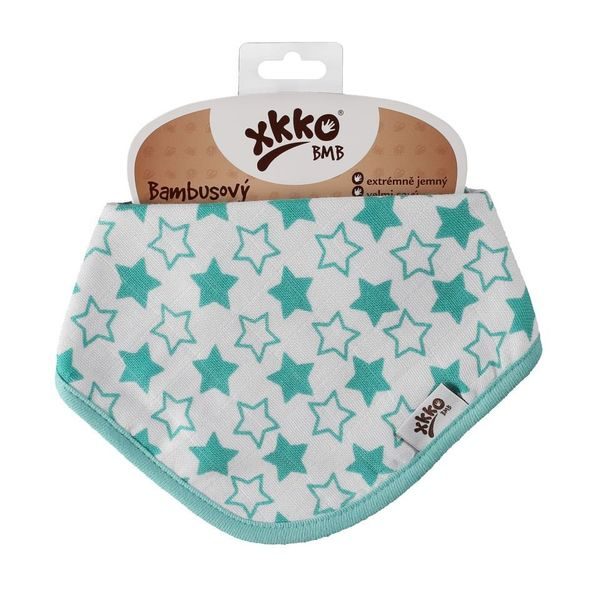 KIKKO BAMBUSOVÝ SLINTÁČEK XKKO BMB LITTLE STARS TURQUOISE - BRYNDÁKY - KRMENÍ