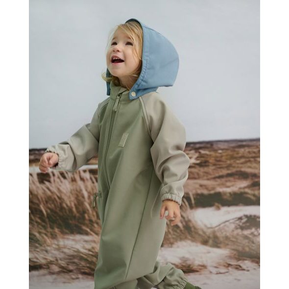 LEOKID SOFTSHELLOVÝ OVERAL COLOR BLOCK WOOD SAGE VEL. 18 - 24 MĚSÍCŮ (VEL. 86) - OVERALY - PRO DĚTI