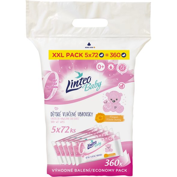 LINTEO BABY DĚTSKÉ VLHČENÉ UBROUSKY 5X72KS XXL PACK - VLHČENÉ UBROUSKY - VŠETKO NA PREBAĽOVANIE