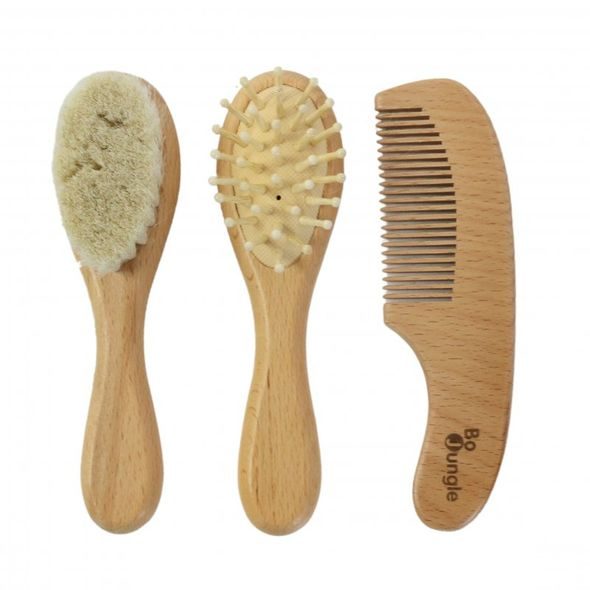 BO JUNGLE SADA DŘEVĚNÝCH KARTÁČKŮ BABY CARE 3KS - ŽÍNKY A HOUBIČKY - KOUPÁNÍ A ZDRAVÍ