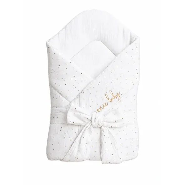 ENIE BABY MUŠELÍNOVÁ ZAVINOVAČKA 80X80CM BÍLÁ SE ZLATÝMI PUNTÍKY - ZAVINOVAČKY - SPINKÁNÍ