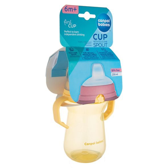 CANPOL BABIES HRNEČEK SE SILIKONOVÝM PÍTKEM FIRSTCUP 250ML ŽLUTÝ - DĚTSKÉ HRNEČKY - KRMENÍ