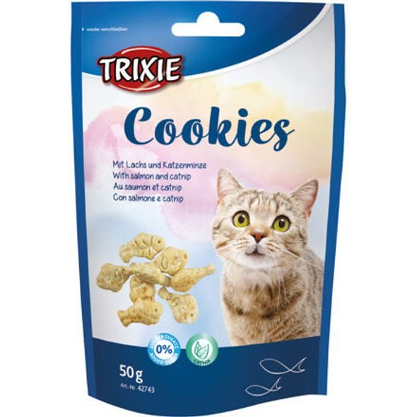 TRIXIE COOKIES S LOSOSEM A CATNIPEM 50 G - HRAČKY S CATNIPEM A ŠANTOU PRO KOČKY - CHOVATELSKÉ POTŘEBY MALVÍKZOO