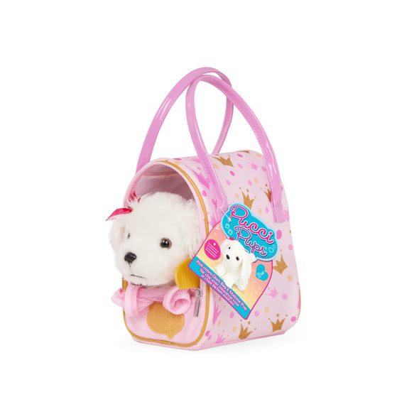 PUCCI PUPS PEJSEK BÍLÝ V KABELCE PINK CROWN GLAM BAG - PLYŠOVÁ ZVÍŘATA - PRO DĚTI