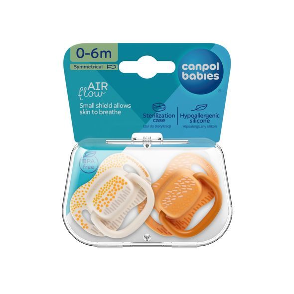 CANPOL BABIES SET SYMETRICKÝCH SILIKONOVÝCH DUDLÍKŮ MOUNTAINS 0-6M 2KS ŽLUTÝ - ŠIDÍTKA A DOPLŇKY - KRMENÍ