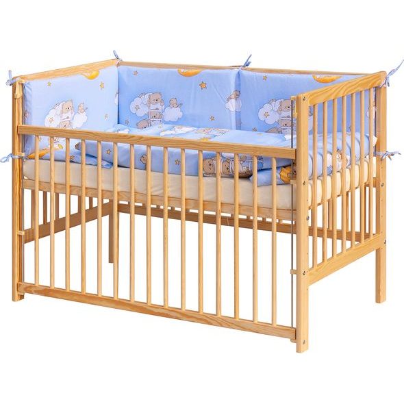 SCARLETT DĚTSKÁ POSTÝLKA S KOMPLETNÍ VÝBAVOU SCARLETT 120 X 60 CM - MRÁČEK - MODRÁ - DŘEVĚNÉ POSTÝLKY - SPINKÁNÍ