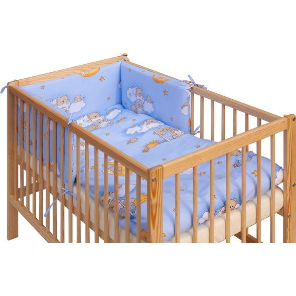 SCARLETT DĚTSKÁ POSTÝLKA S KOMPLETNÍ VÝBAVOU SCARLETT 120 X 60 CM - MRÁČEK - MODRÁ - DŘEVĚNÉ POSTÝLKY - SPINKÁNÍ