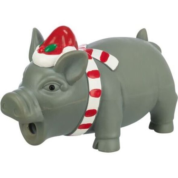 TRIXIE XMAS PIG - VÁNOČNÍ LATEXOVÉ PRASÁTKO, 16 CM, VÝPLŇ POLYESTER, ŠEDÁ - GUMOVÉ A LATEXOVÉ HRAČKY PRO PSY - CHOVATELSKÉ POTŘEBY MALVÍKZOO