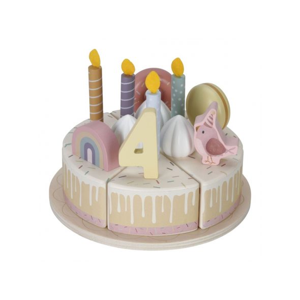 LITTLE DUTCH NAROZENINOVÝ DORT 26 DÍLŮ DŘEVĚNÝ PINK - KOSTKY - PRO DĚTI