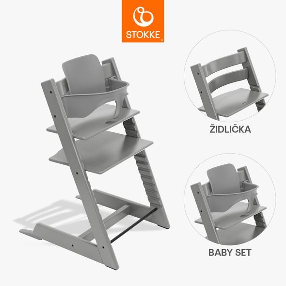 STOKKE® TRIPP TRAPP® + BABY SET ZVÝHODNĚNÁ SADA - JÍDELNÍ ŽIDLIČKY DŘEVĚNÉ - KRMENÍ
