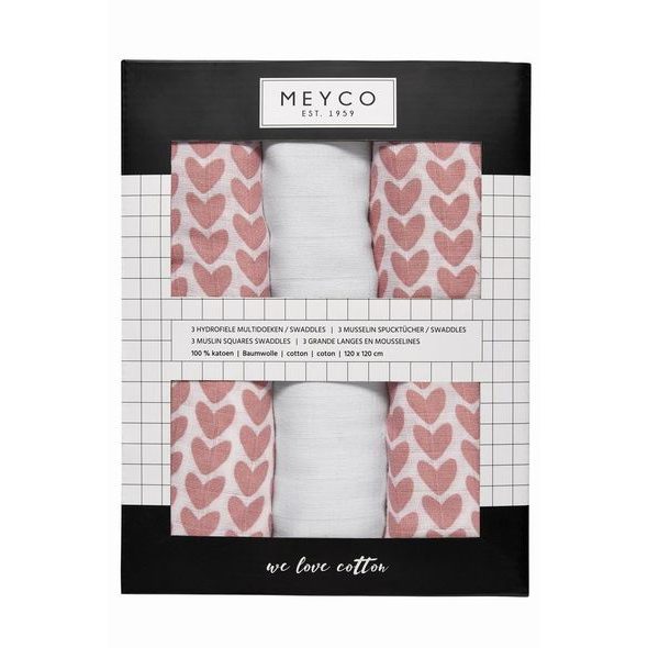 MEYCO PLENY 3-BALENÍ KNITTED HEART/WHITE/KNITTED HEART - ZAVINOVACÍ PLENY / OSUŠKY VELKÉ - PŘEBALOVÁNÍ
