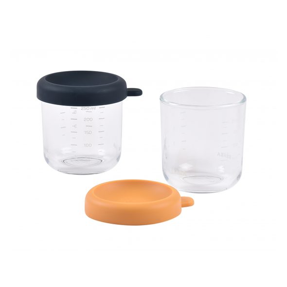 BEABA KELÍMKY NA JÍDLO SKLENĚNÉ 2X 250 ML BLUE ORANGE - USKLADNĚNÍ JÍDLA - KRMENÍ