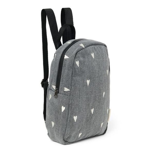 STUDIO NOOS DENIM MINI BACKPACK BATŮŽEK GREY HEART - ORGANIZÉRY A KOŠÍKY - KOČÁRKY A PŘÍSLUŠENSTVÍ
