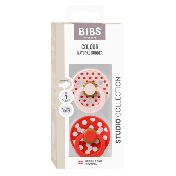 BIBS STUDIO COLOUR POLKA ANATOMICKÉ DUDLÍKY Z PŘÍRODNÍHO KAUČUKU 2KS - VELIKOST 1 - ŠIDÍTKA A DOPLŇKY - KRMENÍ