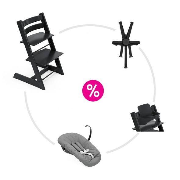STOKKE® TRIPP TRAPP® + NOVOROZENECKÁ SADA + BABY SET + PÁSY ZVÝHODNĚNÁ SADA - JÍDELNÍ ŽIDLIČKY DŘEVĚNÉ - KRMENÍ