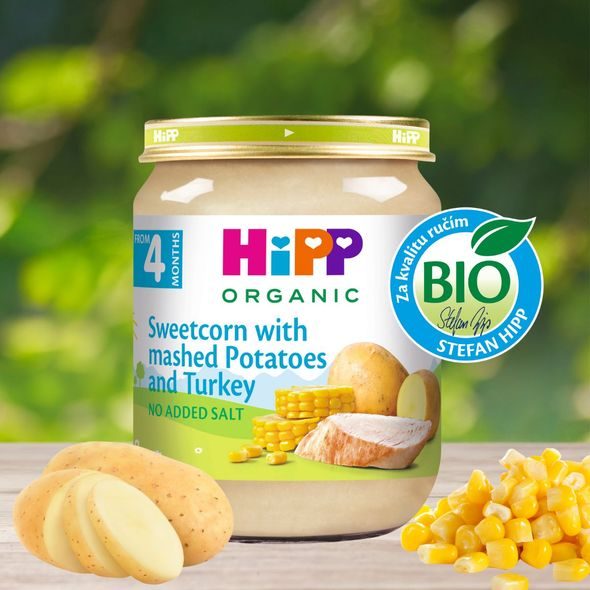 BIO BRAMBOROVÉ PYRÉ S KUKUŘICÍ A KRŮTÍM MASEM - MASO/ZELENINA - KRMENÍ