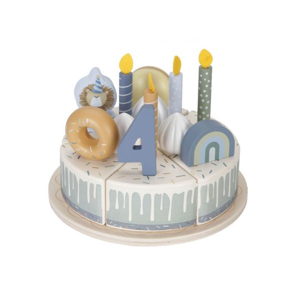 LITTLE DUTCH NAROZENINOVÝ DORT 26 DÍLŮ DŘEVĚNÝ BLUE - DŘEVĚNÉ HRAČKY - PRO DĚTI
