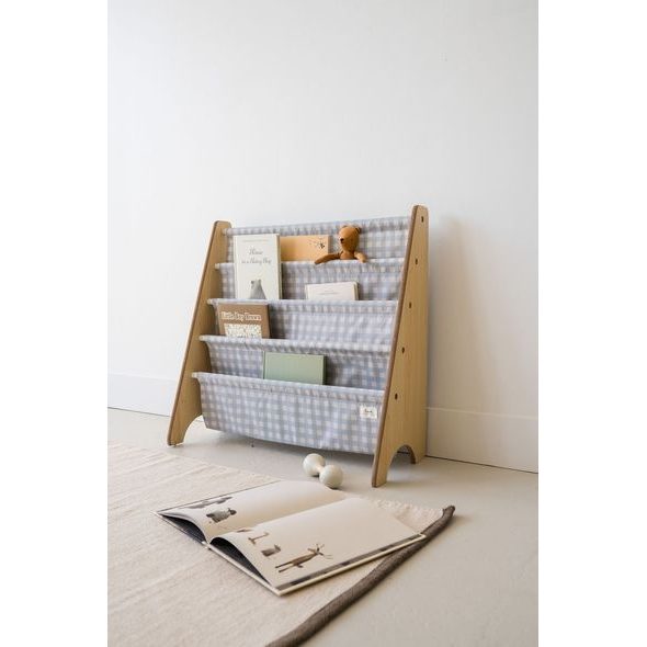 3 SPROUTS STOJAN NA KNÍŽKY RECYCLED GINGHAM/BLUE - DEKORACE A POLIČKY - SPINKÁNÍ