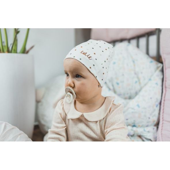 ENIE BABY DĚTSKÁ ČEPICE 12-16M DOTS CREME - ČEPIČKY A KLOBOUČKY - PRO DĚTI