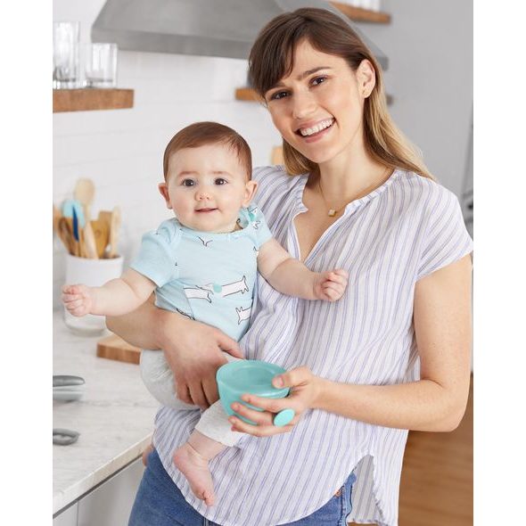 SKIP HOP MISKY S VÍKEM A DRŽÁKEM EASY GRAB GREY, TEAL 2 X 240ML, 3M+ - MISKY, TALÍŘKY A PODLOŽKY - KRMENÍ