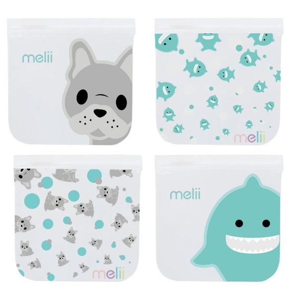 MELII OPAKOVATELNĚ POUŽITELNÉ SÁČKY NA SVAČINU 4KS - BULDOČEK, ŽRALOK - KRABIČKY NA SVAČINU - KRMENÍ