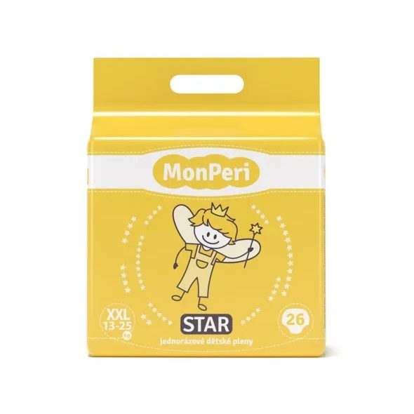 MONPERI STAR XXL 13-25KG (26KS) HYPOALERGENNÍ JEDNORÁZOVÉ DĚTSKÉ PLENY VEL.6 - JEDNORÁZOVÉ PLENY - PŘEBALOVÁNÍ