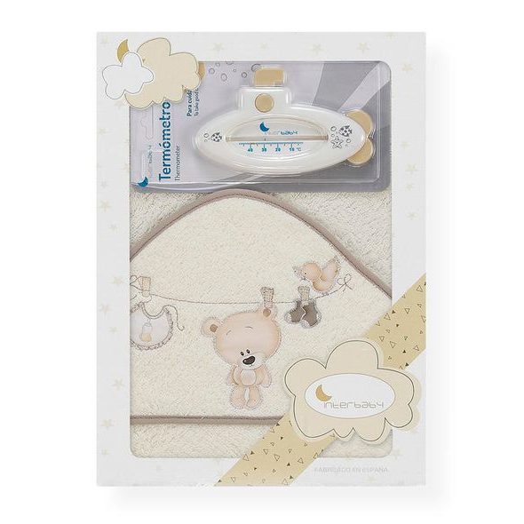 INTERBABY OSUŠKA FROTÉ PRÁDLO + TEPLOMĚR - KRÉMOVÁ - OSUŠKY A DĚTSKÉ ŽUPANY - KOUPÁNÍ A ZDRAVÍ