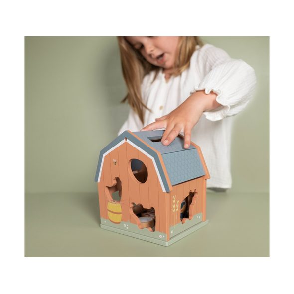 LITTLE DUTCH DOMEK S VKLÁDACÍMI TVARY DŘEVĚNÝ FARMA - DŘEVĚNÉ HRAČKY - PRO DĚTI