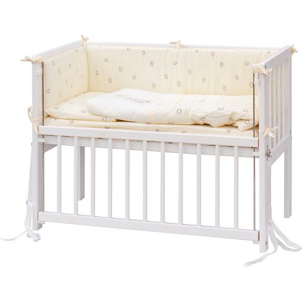 SCARLETT DĚTSKÁ POSTÝLKA BABY BÍLÁ S KOMPLETNÍ VÝBAVOU MÉĎA BÉŽOVÁ 90X41 CM - DŘEVĚNÉ POSTÝLKY - SPINKÁNÍ