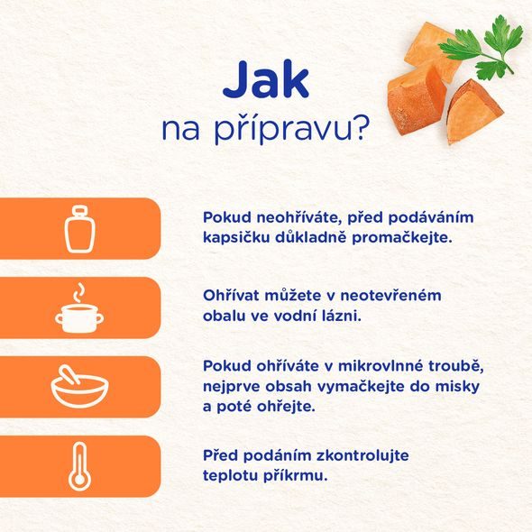 SUNAR PŘÍKRM BATÁTY S KUŘECÍM MASEM 6M+ 120 G - KAPSIČKY - KRMENÍ