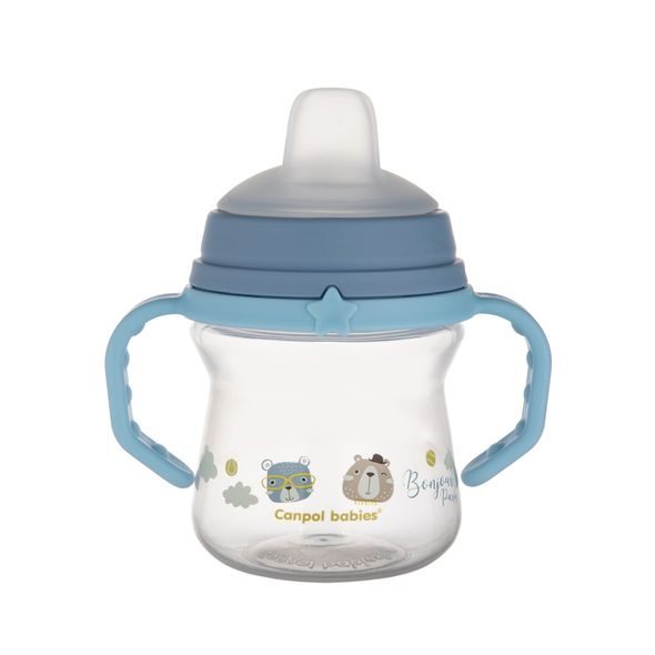 CANPOL BABIES HRNEČEK SE SILIKONOVÝM PÍTKEM FIRSTCUP BONJOUR PARIS 150ML MODRÝ - DĚTSKÉ HRNEČKY - KRMENÍ