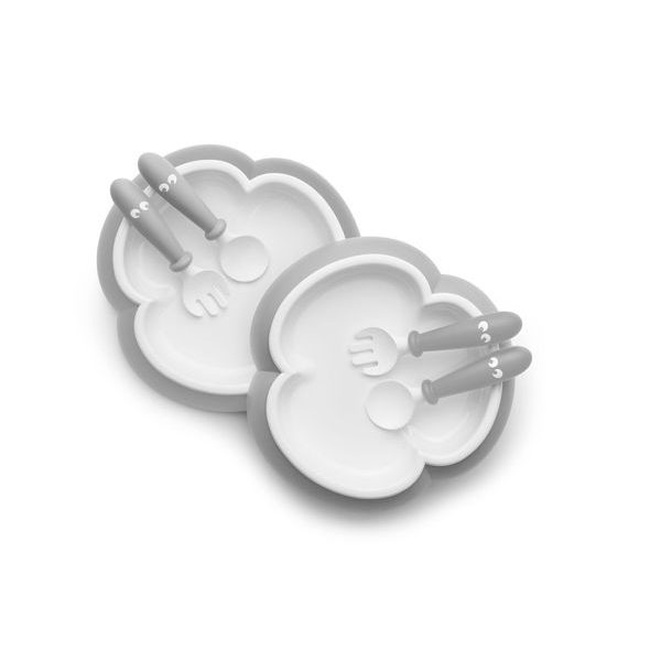 BABYBJORN TALÍŘEK SE LŽIČKOU A VIDLIČKOU PUDROVĚ ŠEDÝ SET 2KS - VÝHODNÉ SADY - KRMENÍ