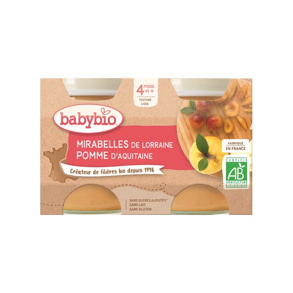 BABYBIO MIRABELKY JABLKO 2X130 G - OVOCE/DEZERTY - KRMENÍ