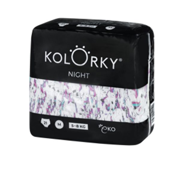 KOLORKY NIGHT JEDNOROŽCI M (5-8 KG) 21 KS NOČNÍ JEDNORÁZOVÉ EKO PLENKY - JEDNORÁZOVÉ PLENY - PŘEBALOVÁNÍ