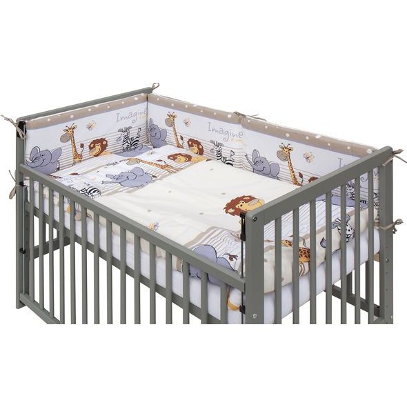 SCARLETT DĚTSKÁ POSTÝLKA S KOMPLETNÍ VÝBAVOU SCARLETT ZOO - 120 X 60 CM - BÉŽOVÁ - DŘEVĚNÉ POSTÝLKY - SPINKÁNÍ