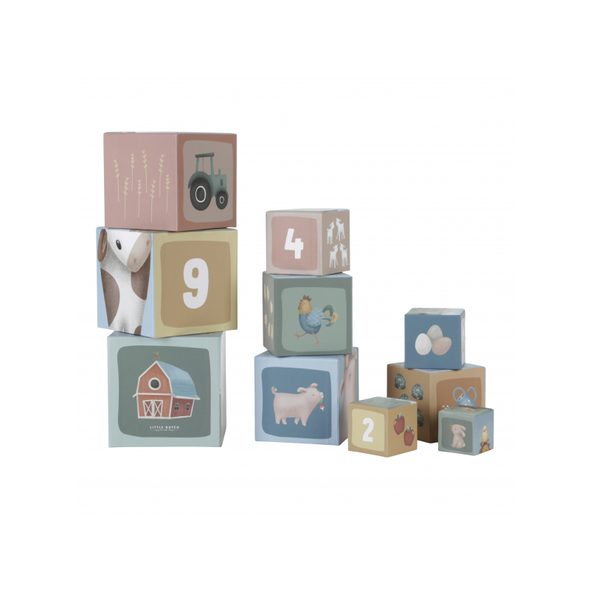 LITTLE DUTCH KOSTKY KOMÍN 10 KS FARMA - STOHOVACÍ HRAČKY - PRO DĚTI