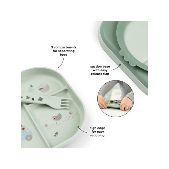 DONE BY DEER DĚTSKÁ JÍDELNÍ SOUPRAVA TINY FARM ZELENÁ - MISKY, TALÍŘKY A PODLOŽKY - KRMENÍ