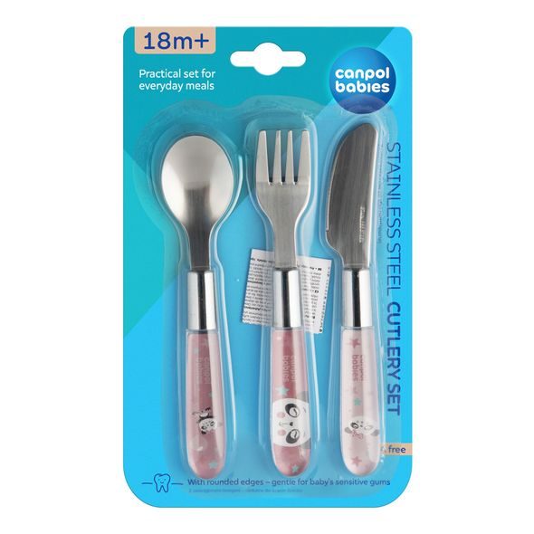 CANPOL BABIES PŘÍBOR KOVOVÝ EXOTIC ANIMALS 3KS RŮŽOVÝ - LŽIČKY A PŘÍBORY - KRMENÍ