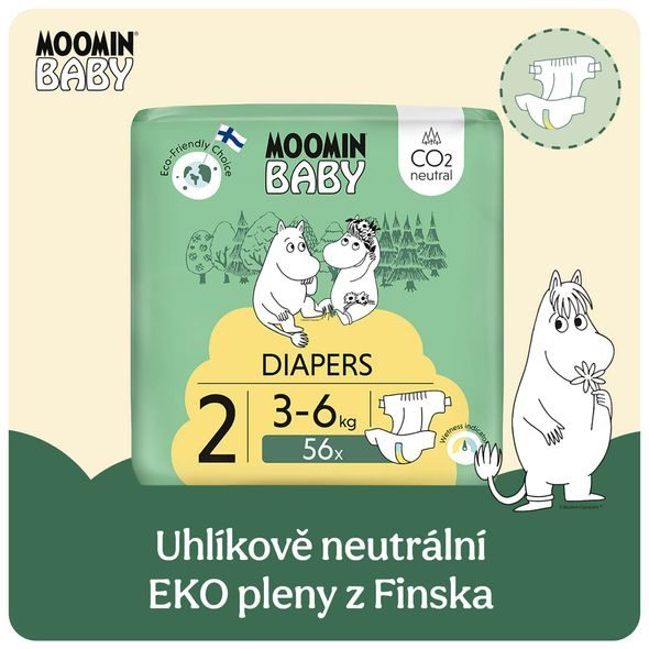 MOOMIN BABY 2 NEWBORN 3–6 KG (168 KS), MĚSÍČNÍ BALENÍ EKO PLEN + KOŠ ZDARMA - JEDNORÁZOVÉ PLENY - PŘEBALOVÁNÍ