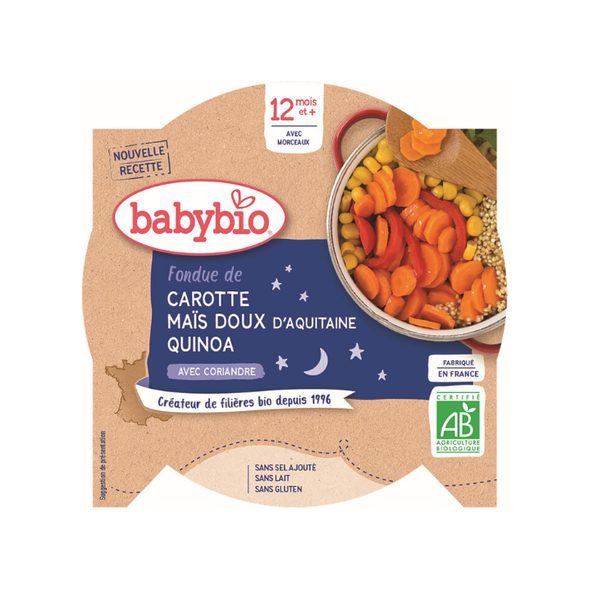 BABYBIO MRKEV A SLADKÁ KUKUŘICE S QUINOA 230 G - MASO/ZELENINA - KRMENÍ