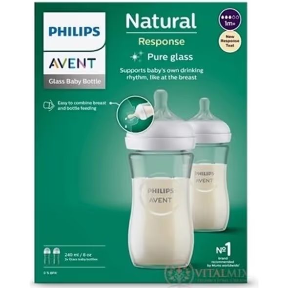 PHILIPS AVENT LÁHEV NATURAL RESPONSE SKLENĚNÁ 240 ML, 1M+, 2 KS - KOJENECKÉ LAHVE - KRMENÍ
