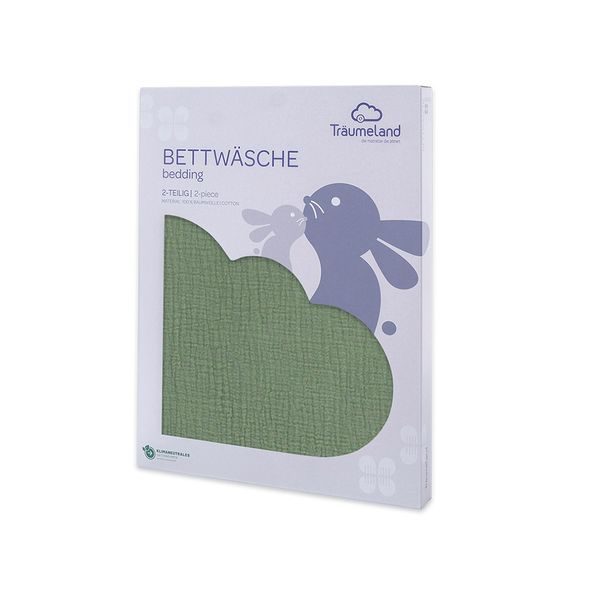 TRÄUMELAND POVLEČENÍ MUSSELIN 100/135 + 40/60 SALBEI GRÜN - POVLEČENÍ DO POSTÝLKY - SPINKÁNÍ