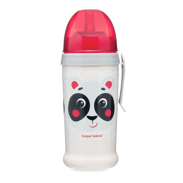 CANPOL BABIES LÁHEV SPORTOVNÍ S NEVYLÉVACÍ SLÁMKOU HELLO LITTLE 350 ML BÉŽOVÁ - SPORTOVNÍ LAHVE - KRMENÍ