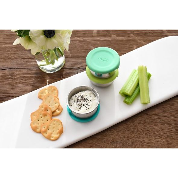 MELII NEREZOVÁ DÓZA 89 ML SE SILIKONOVÝM VÍČKEM 3KS - MODRÁ/ ZELENÁ - USKLADNĚNÍ JÍDLA - KRMENÍ