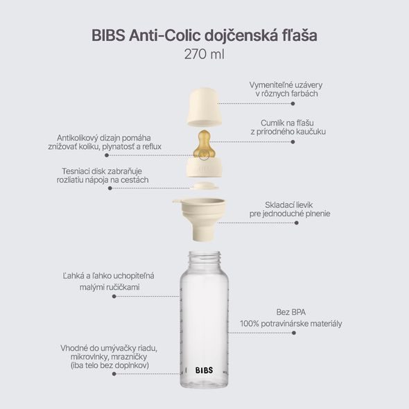 BIBS SET ANTIKOLIKOVÝCH KOJENECKÝCH LAHVÍ S KAUČUKOVÝM DUDLÍKEM - KOJENECKÉ LAHVE - KRMENÍ