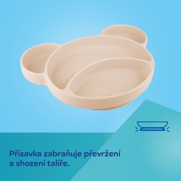CANPOL BABIES SILIKONOVÝ DĚLENÝ TALÍŘ S PŘÍSAVKOU MEDVÍDEK ZELENÝ - MISKY, TALÍŘKY A PODLOŽKY - KRMENÍ