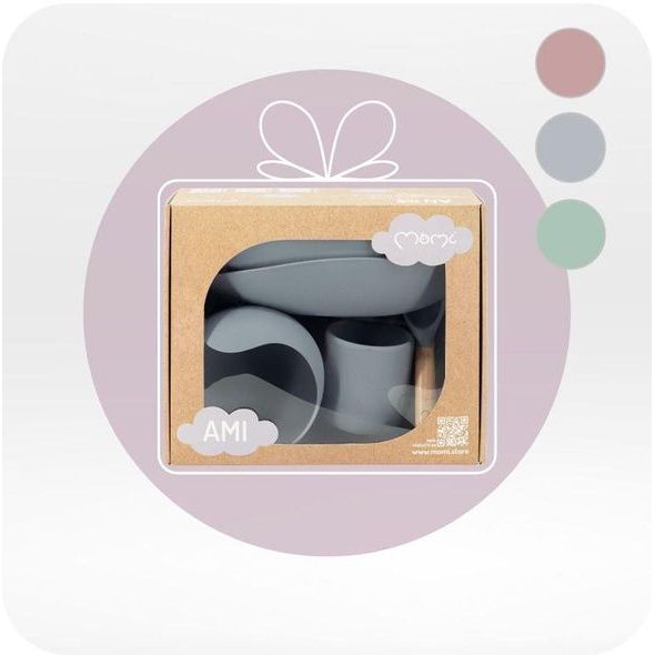 MOMI DĚTSKÝ SILIKONOVÝ JÍDELNÍ SET MOMI AMI ŠEDÝ - MISKY, TALÍŘKY A PODLOŽKY - KRMENÍ