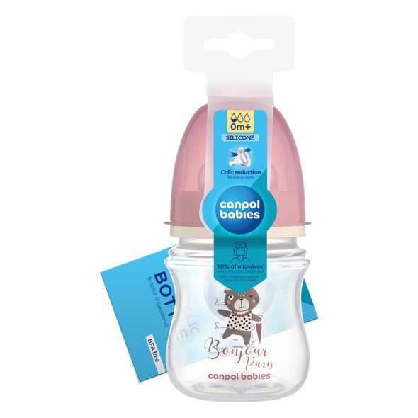 CANPOL BABIES LAHEV SE ŠIROKÝM HRDLEM BONJOUR PARIS 120ML RŮŽOVÁ - KOJENECKÉ LAHVE - KRMENÍ